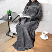 (Dark grey without velcro, 170*200cm) Fleece TV Blanket with Sleeves and Pocket Robe Wearable Blanket Winter Gift