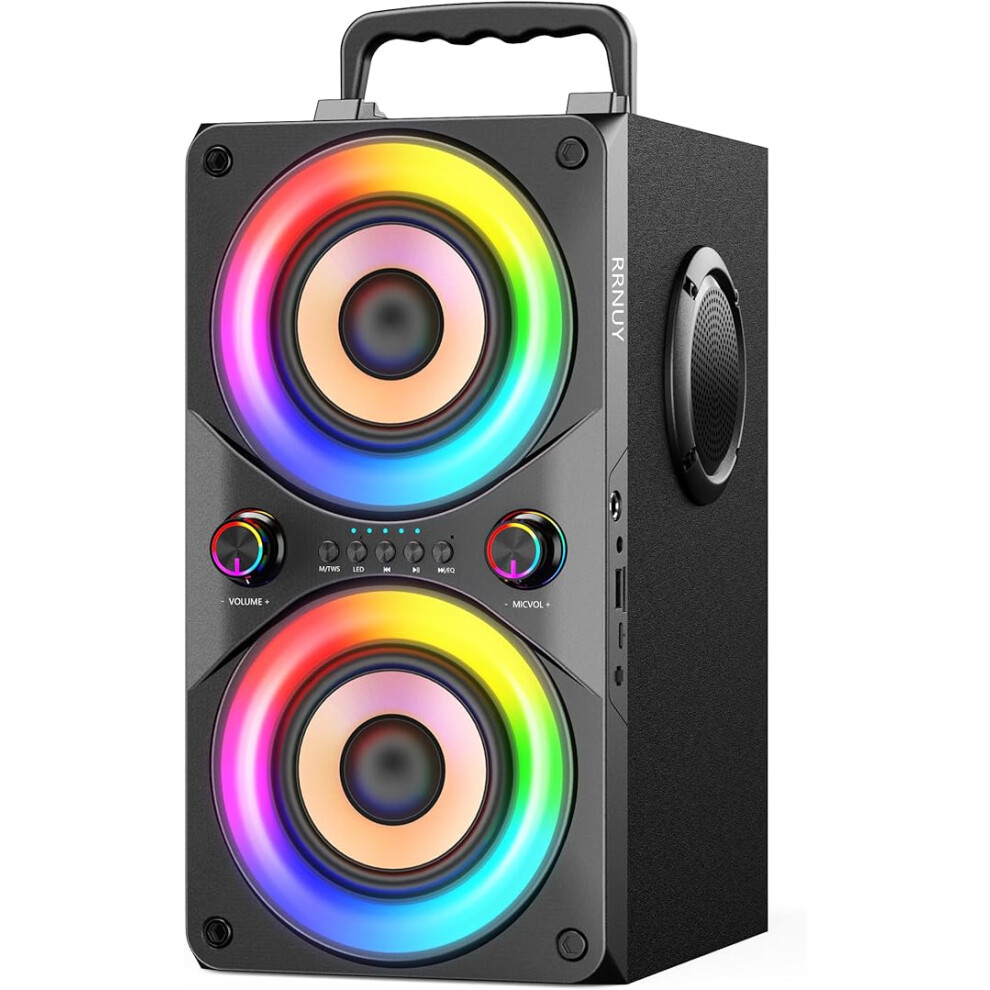 Bluetooth Speaker 100W Portable Big Powerful Deep Bass Loud Sound Wireless Boombox With Subwoofer Tws Led Lights Dsp Large Wooden Speakers 8887770009226