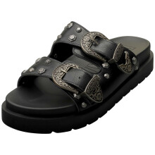 (5) Buffalo Raya Ari West Vegan Womens Slide Sandals in Black