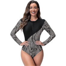 (M, Snake Skin) Women's Short/Long Sleeve One-Piece Swimsuit with Tropical Floral Print Zipper Front Rash Guard Bathing Suit Beachwear