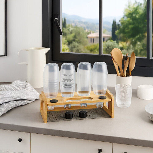 Bamboo Bottle Drying Rack for 4 Bottles 1