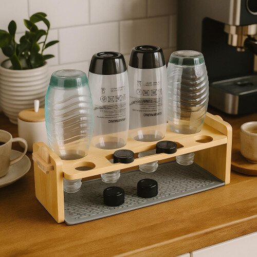 Bamboo Bottle Drying Rack for 4 Bottles 2