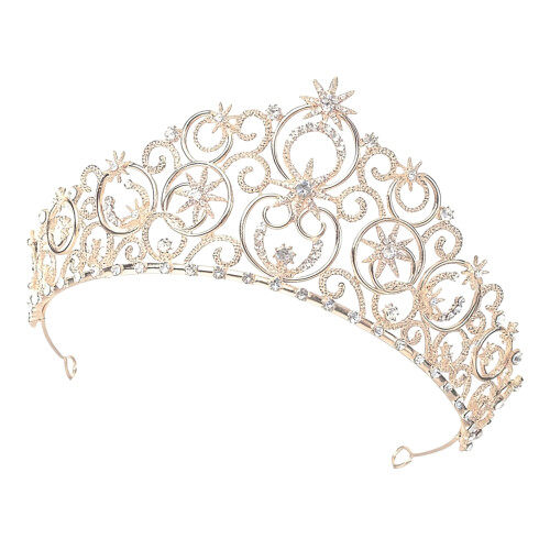 Delicate Openwork Bridal Crown With Crystal Rhinestones-Gold