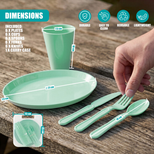 GEEZY (Blue) GEEZY Large Plastic Picnic Camping Party Dinner Plate Mug Cutlery Set Storage Box 2