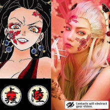 (Daki) 2Pcs Anime Cosplay Colored Contact Lenses - Yearly Prescription, Demon Slayer Style