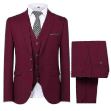 (2XL, Red) Mens Wedding Party Dinner 3-pieces Suit Blazer Vest Pants 9 Colors