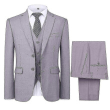 (XS, Light Grey) Mens Wedding Party Dinner 3-pieces Suit Blazer Vest Pants 9 Colors