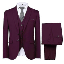 (XS, Dark Red) Mens Wedding Party Dinner 3-pieces Suit Blazer Vest Pants 9 Colors