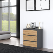 (Anthracite Artisan) 3 Drawer Chest of Drawers - Small Bedside Table & Storage Cabinet for Bedroom, Living Room & Office (70 cm W x 40 cm D x 77 cm H)