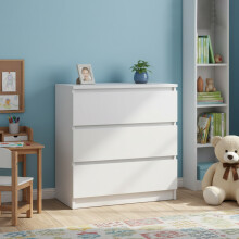 (White) 3 Drawer Chest of Drawers - Small Bedside Table & Storage Cabinet for Bedroom, Living Room & Office (70 cm W x 40 cm D x 77 cm H)