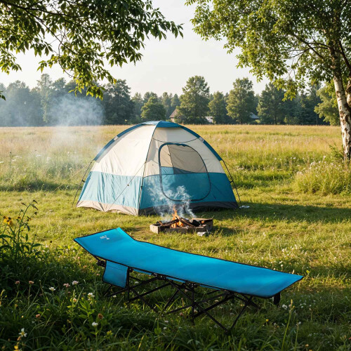 Camp Bed, Blue, 190 cm, Portable Folding Design 1