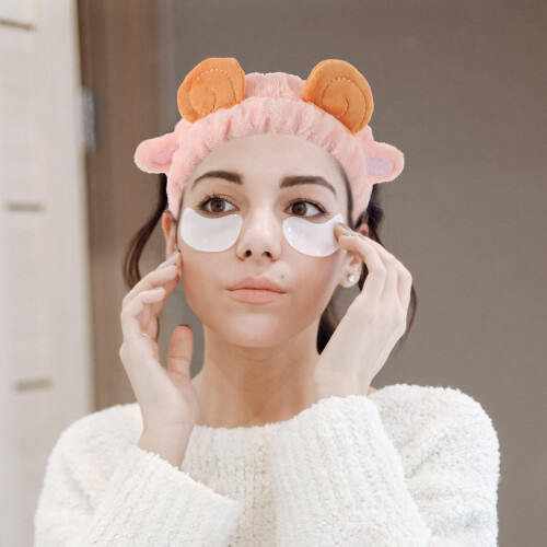 Pink Soft Plush Headband for Skincare and Makeup Routine 2