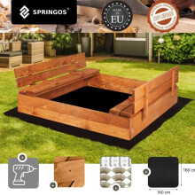 Bac à sable en bois - SPRINGOS - 2026 - 120x120 cm - Bois massif imprégné - Bancs pliables/couvercle