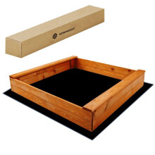 Bac à sable en bois avec bancs - SPRINGOS - 2026 - 120x120 cm - Imprégnation à base d'eau - Géotextile