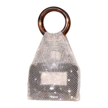 Stylish Resin Handle Wine Pouch Mesh Rhinestones Bottle-khaki