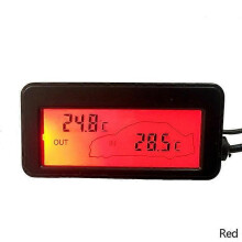 (Red) 12V Mini Temperature Sensor LCD Car Digital Thermometer Auto Temperature Indoor Outdoor Meter Gauge Instruments With 1.5m Cable