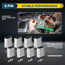10 pz USB 5 pin maschio spina DIY SMT connettore argento tono grigio scuro