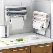 Plastic Wrap Paper Storage Rack Wall-Mounted Aluminum Foil Roll Rack Refrigerator Kitchen Punching-Free Shelf Gray
