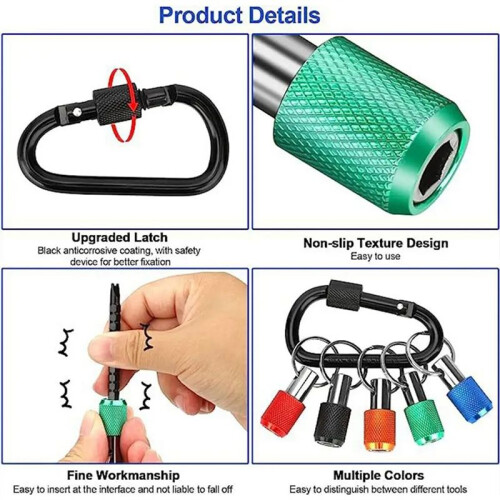 1/4 Inch Hex Bit Holder Drill Bit Keychain Quick Release Screwdriver Hex Shank Tool Keychain for Carabiner Drill Bit 2