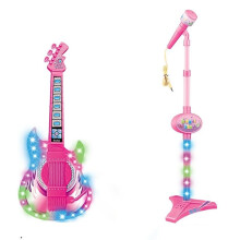 Electric Guitar and Microphone Toy Music Educational Toy Guitar Toys with Music and Colorful Light Microphone