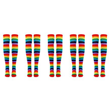10X Colorful Rainbow Striped Socks Over the Knee Clown Striped Costume High Stockings for Halloween Cosplay Parties