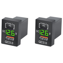 2X Charger QC3.0 USB Car Charger Socket PD Type-C Charger with LED Green Digital Voltmeter for New Quick Charge