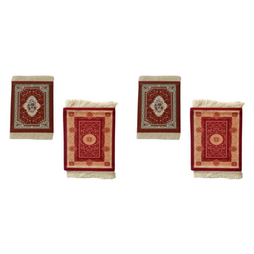 4x  Persian Woven Coasters Carpet Pattern Coaster Dining Table Decoration Technology.Red