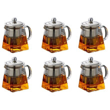 6X Thickened Glass Teapot Heat Resistant Flower Tea Pot Bubble Tea Pot Filter Teapot Square Pot Set 350Ml