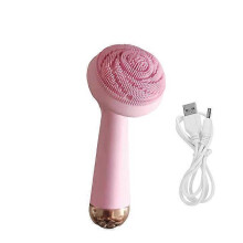 (USB, Pink) Facial Brush Skin Massager Electric Silicone Face Brush USB Cleansing Waterproof Sonic Vibration Beauty Instrument Care Tool