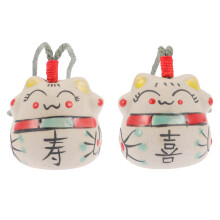 2Pcs Outdoor Ceramic Fortune Cat Wind Bell Garden Decoration