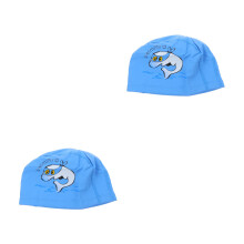 2Pcs Cartoon Kids Swim Caps Blue Waterproof Stretchy PU Swimming Hats