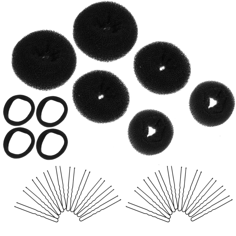 Ohphcall Unisex Black 2Sets Hair Donut Bun Makers Hair Styling Set With Clips And Pins