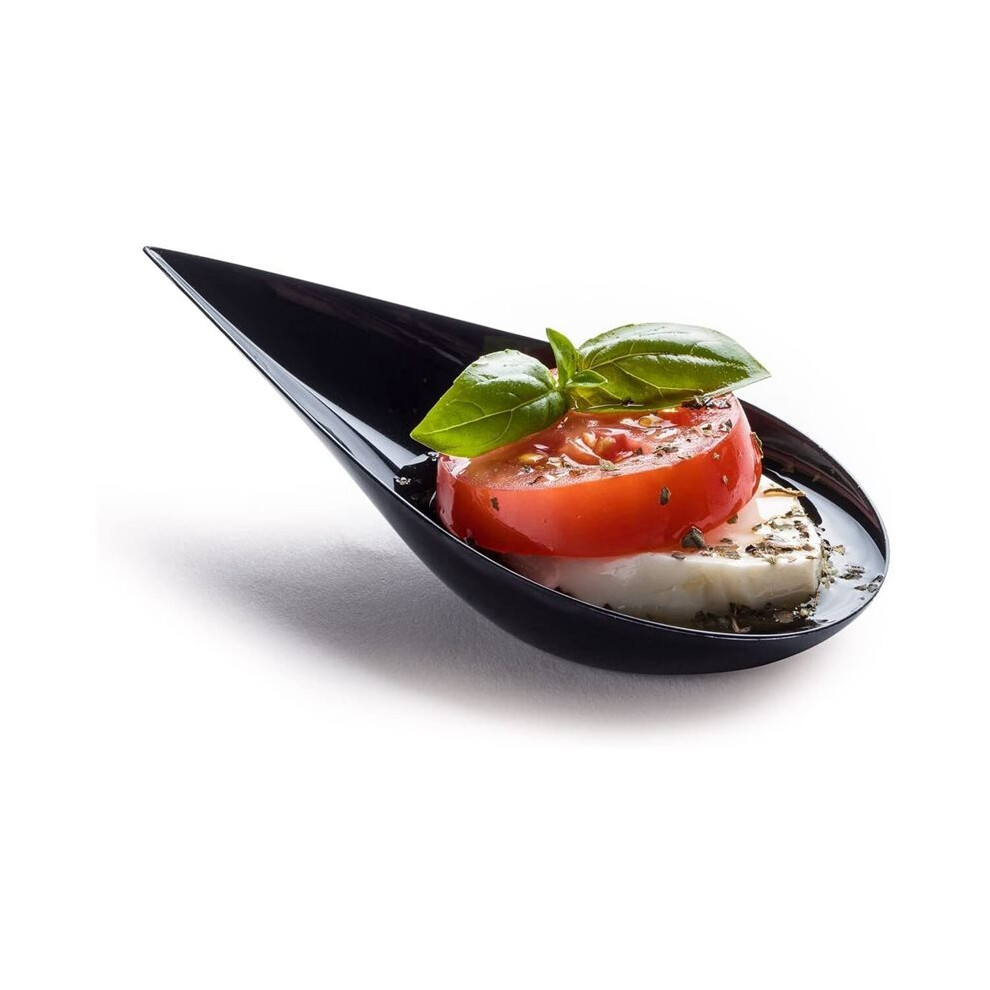 400 Tear Drop Appetizer Plates - Dessert Plates Tasting Spoons Plastic Spoons Dessert Spoon Bowls, Black 6033000155276
