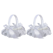 2Pcs White Flower Girls Basket Wedding Basket for Flower /Kids Hand Held Wedding Ceremony Party Decorations,D