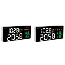 2X 4-In-1-Dezibelmesser, WLAN-Schallpegelmesser Zur Wandmontage, Digitaluhr, Temperatur- und Luftfeuchtigkeitsmesser, 30-130 DBA, DB-Meter