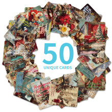 Vintage kerstkaartenset van 50 stuks - Retro Europese wenskaarten met kerstboodschappen, ideaal als cadeaulabels en decoratie.