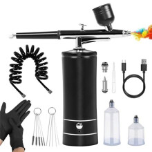 AirBrush-Set mit Luftkompressor und Handschuhen - 27 PSI Hochdruck-Airbrush mit Schlauch, Kabellose AirBrush für Modellmalerei, Schwarz