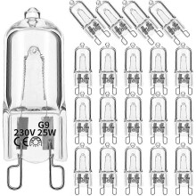 20 bombillas halógenas G9, lámparas halógenas transparentes de 25 W regulables, luz blanca cálida de 2800 K para lámparas de araña, c