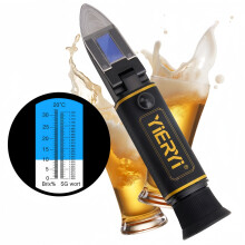 Refractómetro portátil: escala de 0-32% Brix y 1.000-1.120 SG para análisis de zumos y mostos.
