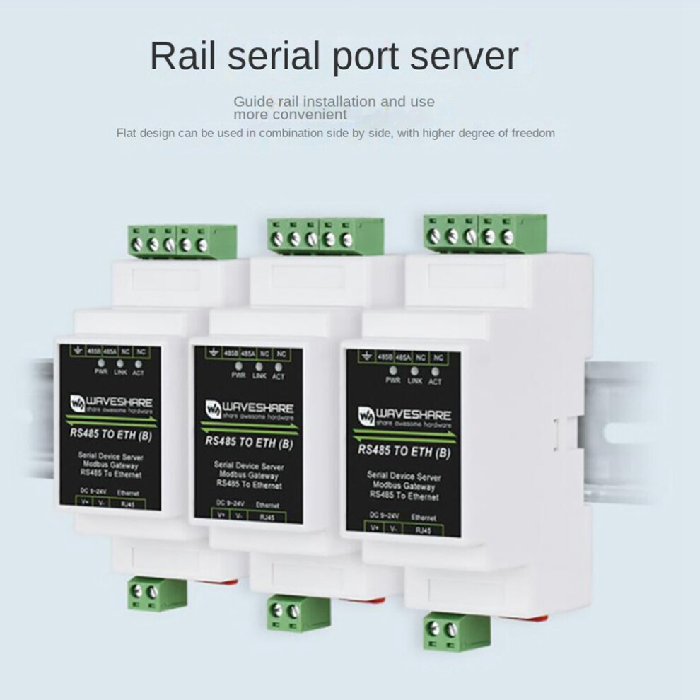 Waveshare Rs485 Serial Port Server Rs485 To Rj45 Ethernet Tcp/Ip To Serial Port Module Rail Type Serial Port Server 6031667181874