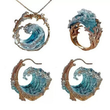 Conjunto de joyas de lujo con diseño de olas marinas para la temporada festiva: un elegante regalo de Navidad con temática costera.