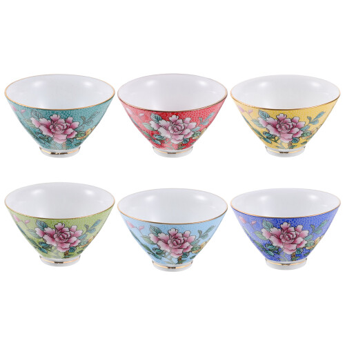 6Pcs Asian Style Ceramic Tea Cups Small Set for Office and Home