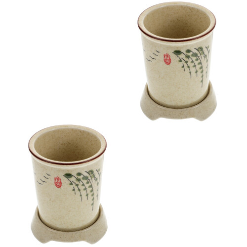 2Pcs Ceramic Chopsticks Drain Holder Beige Kitchen Utensil Organizer 2