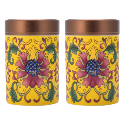 2Pcs Yellow Ceramic Tea-Leaf Jars Tea Storage Containers 1