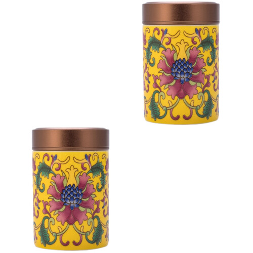 2Pcs Yellow Ceramic Tea-Leaf Jars Tea Storage Containers 2