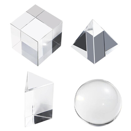 4 Pack K9 Optical Crystal Photography Prism Set, Include Crystal ,,Triangular Prism,Pyramid,Teaching Accessory