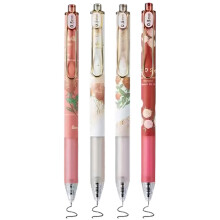 4 Stück Gelschreiber mit Blumendruck und Metallclip, 0,5 mm