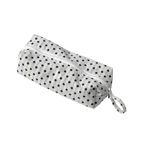 Dotted Print Fabric Pencil Case Big Capacity Pen Pouches-White