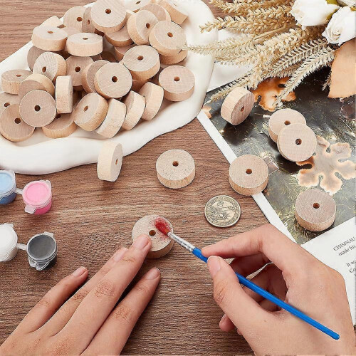 150 τεμάχια ξύλινες ρόδες χειροτεχνίας 14x04 ιντσών με τρύπα 5 χιλιοστών, ατελείω 2