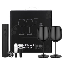 Premium 6-Pc Wine Set with Electric Opener & Steel Glasses | Portable Luxury Gift Box for Home & Travel